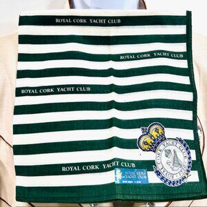 New Tag On Royal Cork Yacht Club Handkerchief Cotton 20" Green White Stripe(60)